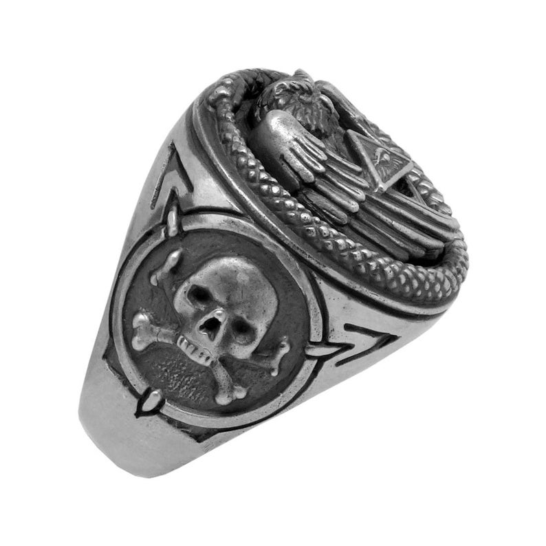 Sterling Silver 925 mens ring, All Seeing Eye Pyramid Ring, Illuminati Snake Owl Skull Mens power Ring Image 4